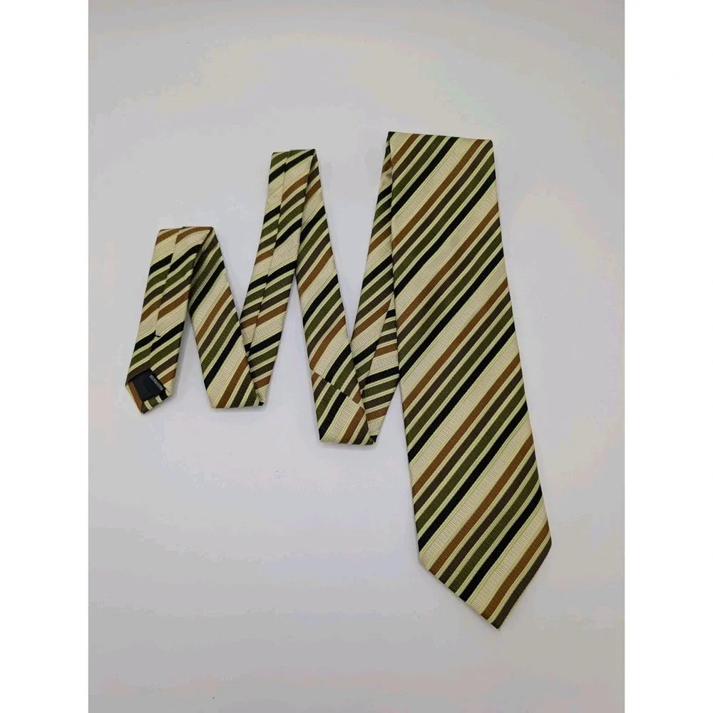 Vintage Bergamo New York Green Brown Diagonal Repp Jacquard Stripe Necktie 58
